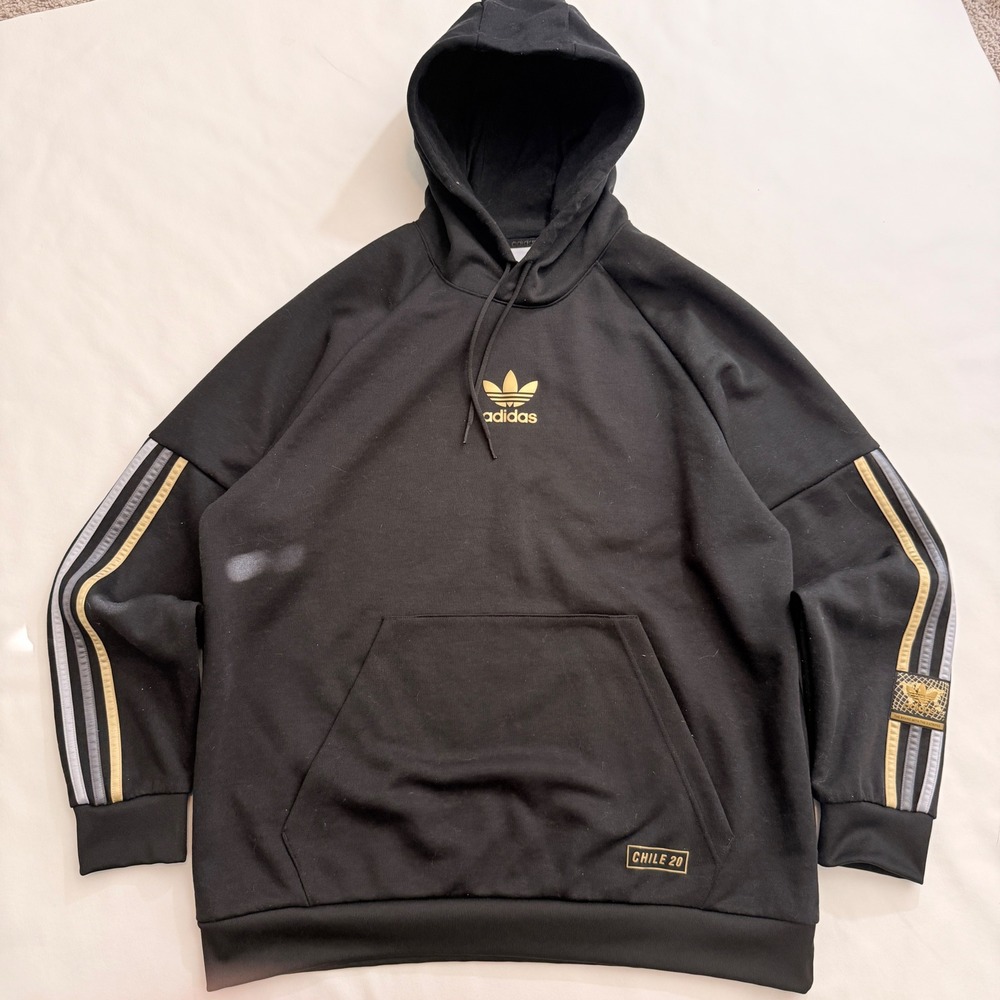 Adidas Hoodie Women XL Black Gold Chile 20 Metallic Trefoil Pullover HD8294